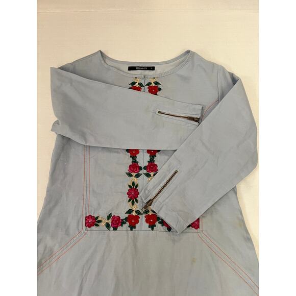 Khaadi A-Line Dress Womens 10 Long Sleeve Embroidered Flower Hook Eye Blue - Picture 7 of 13